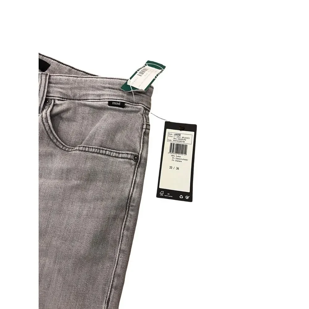 Mavi Jake Slim Leg Jeans 33x36 Light Grey Brushed Williamsburg Stretch NWT